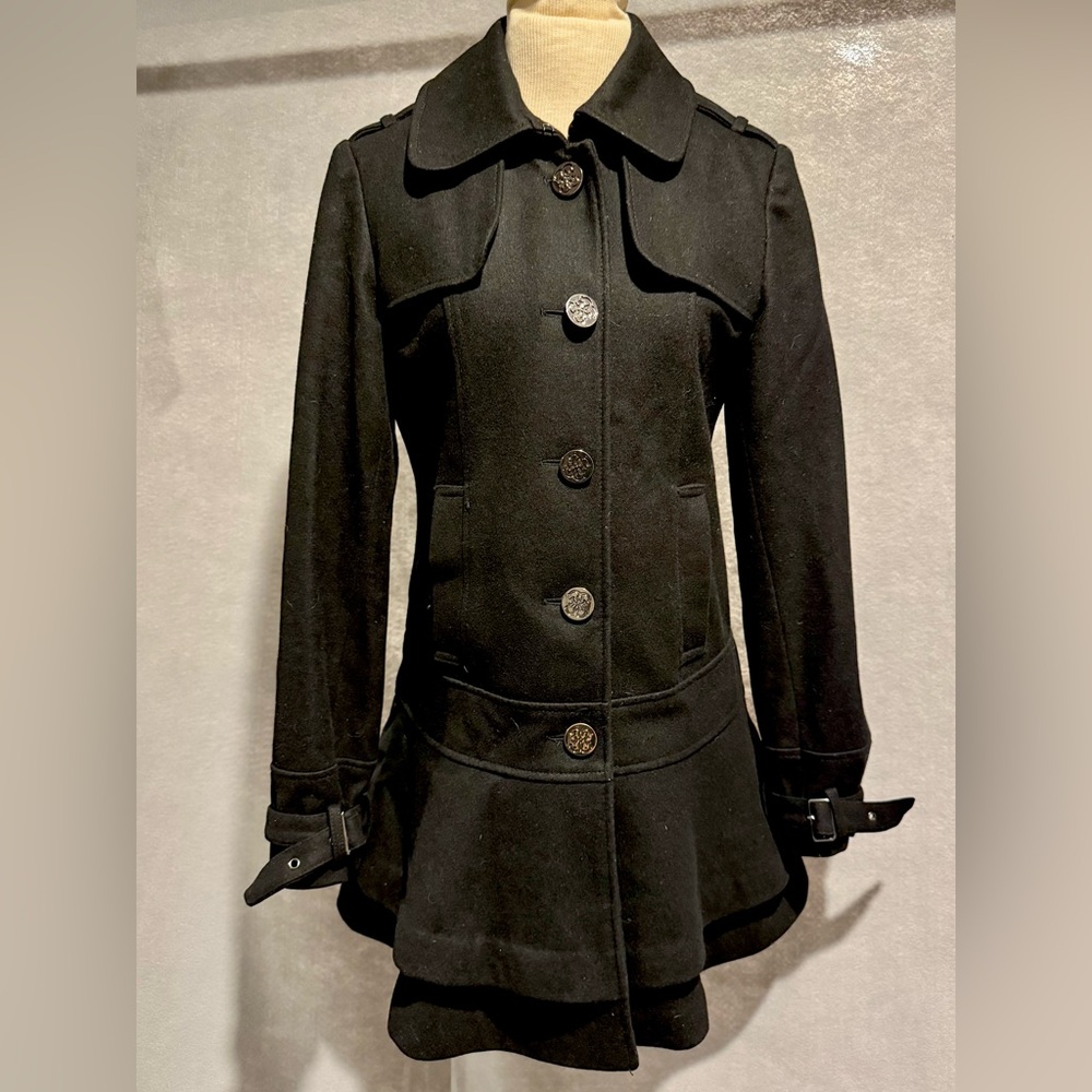 Guess Flirty Black Pea Coat with Buckle Cuffs